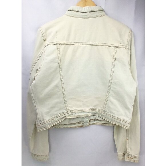 💲Sale - JustFab Light Blue Faded Distressed Crop Short Denim Jacket Blazer GUC - Picture 2 of 8